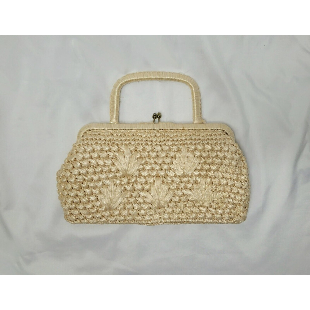Vintage Raffia Handbag Expressly For Simon Made In Japan 1960's Kiss‎ Lock Purse